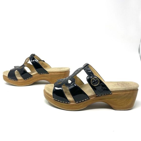 SANITA Black Patent Leather Dalia Clog Sandals Size 40 - Picture 4 of 10